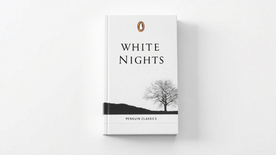 Minimalist cover of Dostoyevsky's 'White Nights'; short classic novels to read in a day.