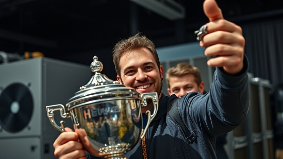 HVAC National Champion smiling with trophy and taking a selfie