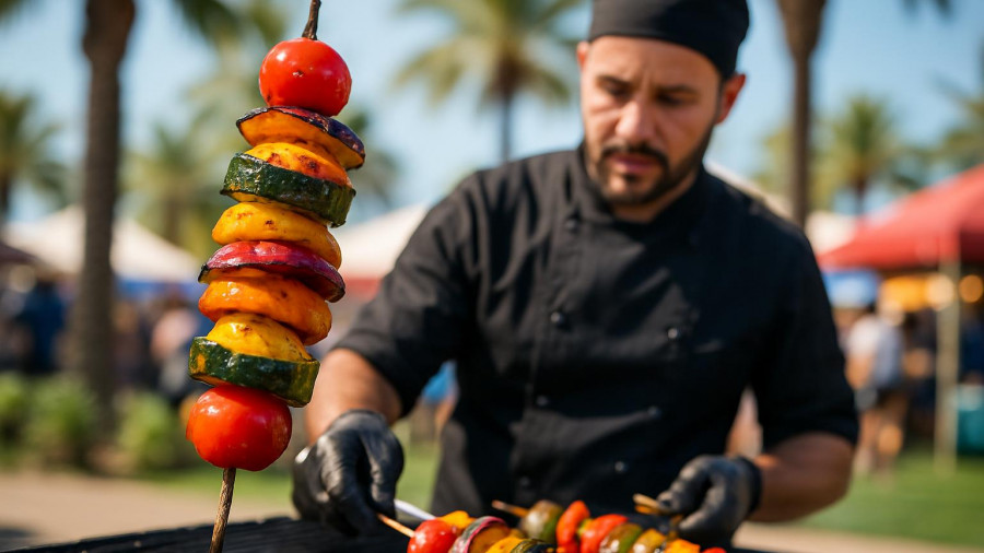 Colorful vegetable skewers at Los Cabos Food Festivals 2025.
