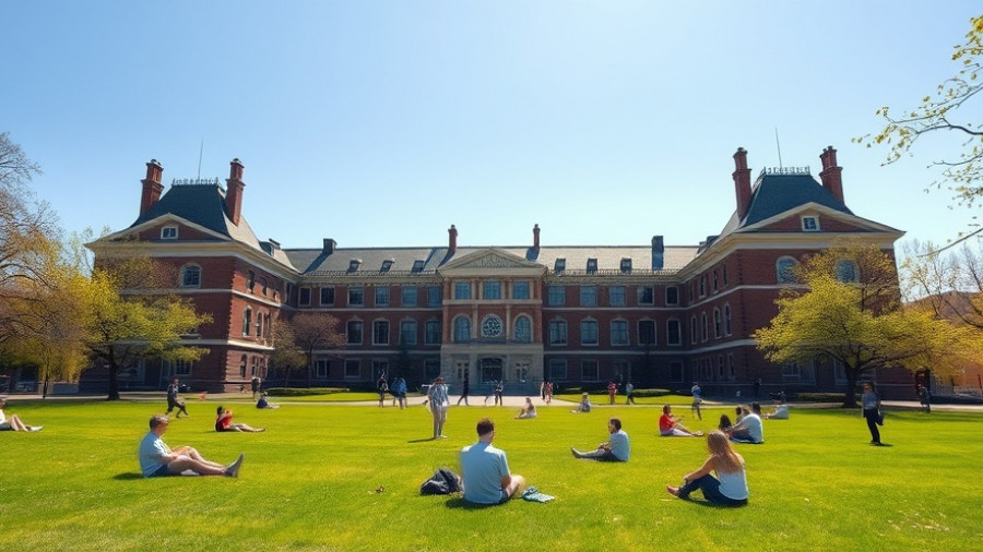 University campus with students relaxing on the lawn, coil cleaning for universities