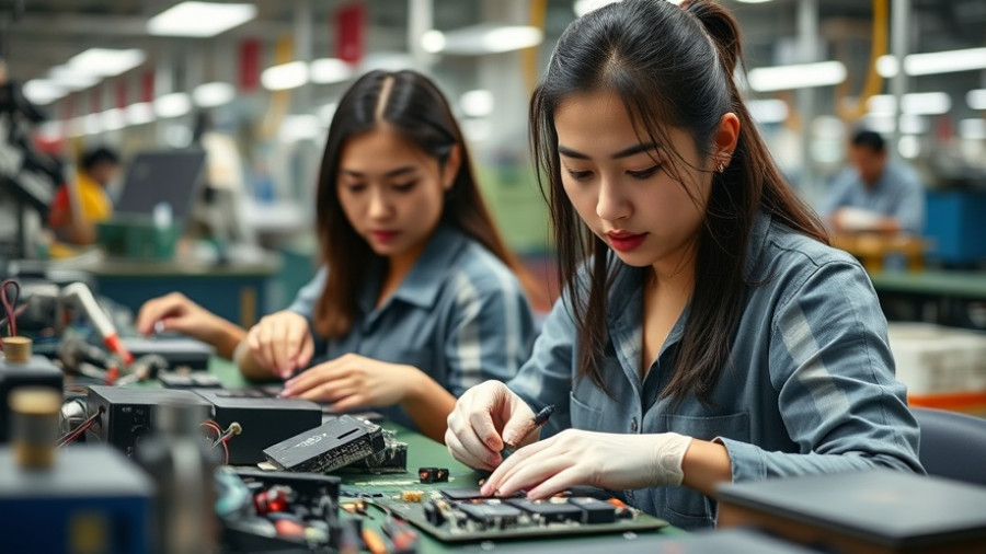 Asian workers in a factory highlighting Chinese exporters market shift due to tariffs.