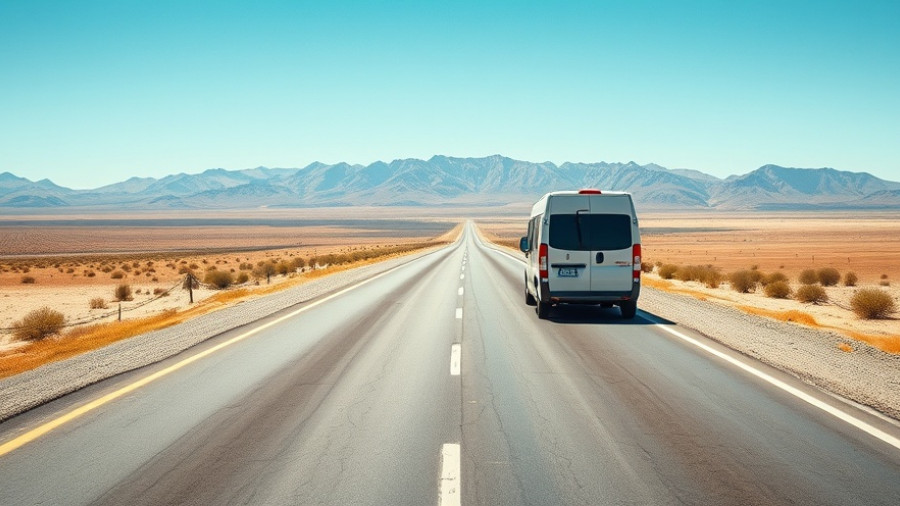 White van on desert road, Cabo airport transportation.