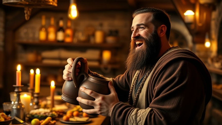 Medieval tavern scene promoting historical fiction based on real events.