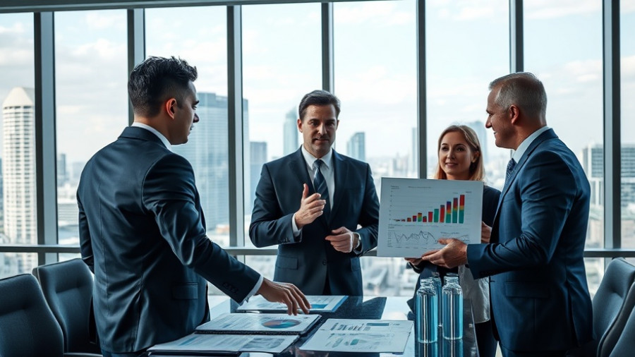 Executives discussing rising business costs with financial graphs in modern office.