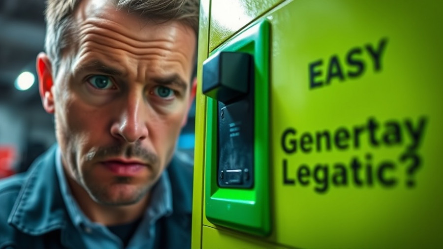 Easy generator switch for furnace with questioning legality text and concerned man.