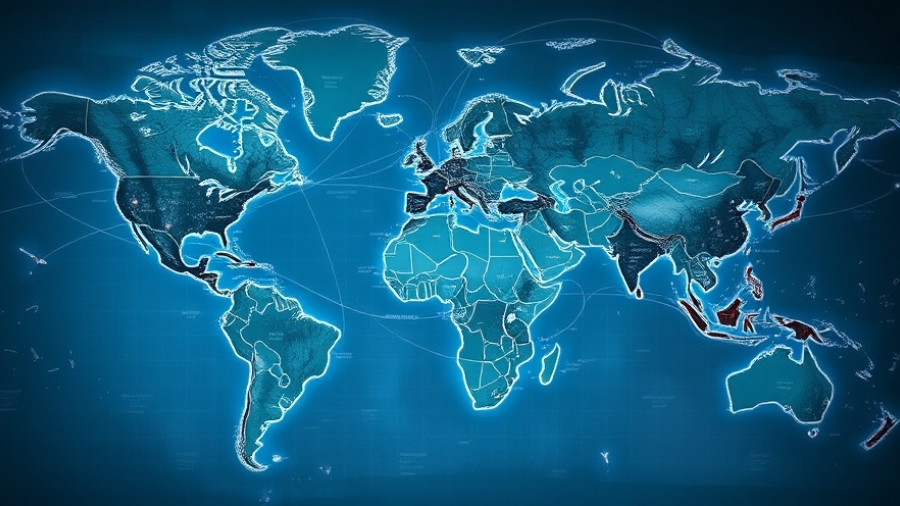 Global shipping routes on world map illustrating impact of tariffs.