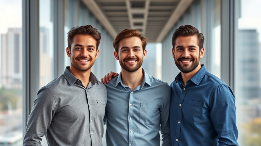 Young businessmen smiling in a bright office, teenage entrepreneurs.