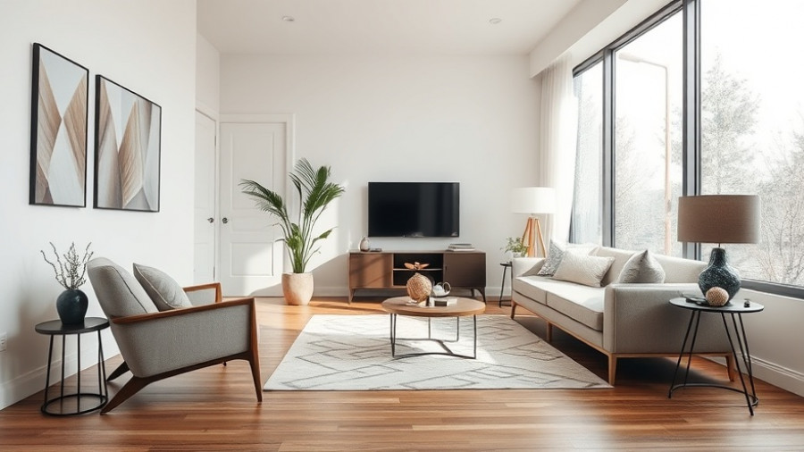 Elegant small space design with cozy modern furniture, bright and airy.