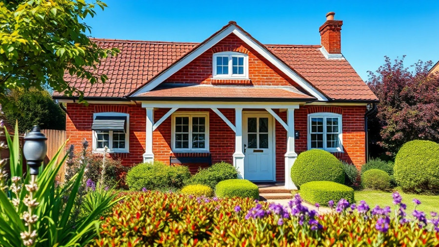 Charming cottage with red door for weekend DIY cottage renovation.