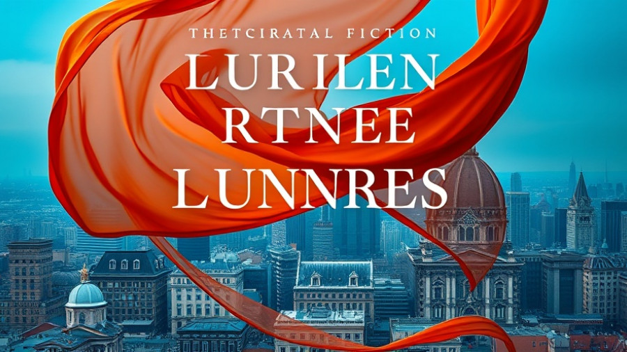 Historical fiction book cover with cityscape and orange fabric.