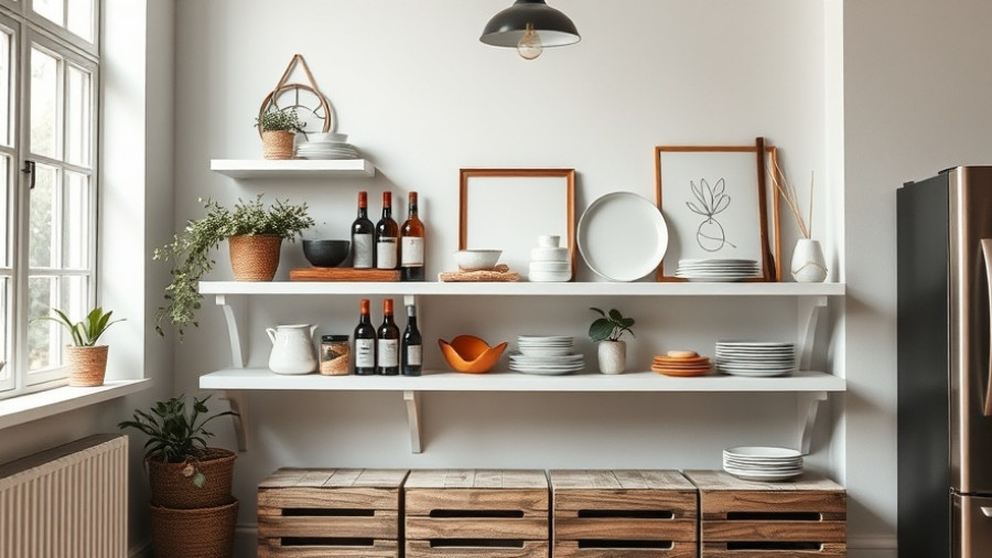 Rustic kitchen shelf with bottles and plates, evoking slow pursuits.