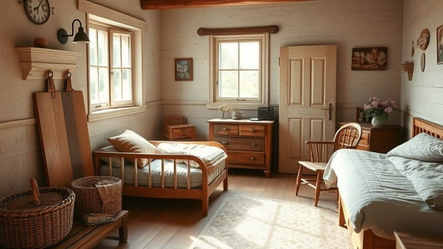 Moody interior design with rustic bedroom elements and vintage decor.