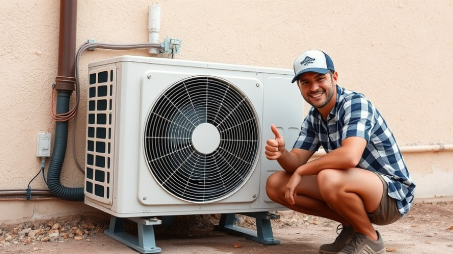 DIY Mini Split AC Installation Houston, man showing finished setup outdoors.