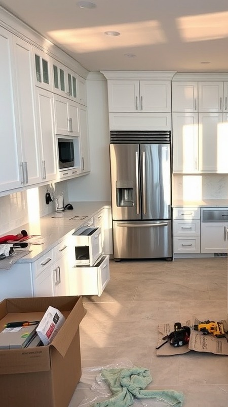Best kitchen remodeling in houston in progress with high-end finishes and evening light.