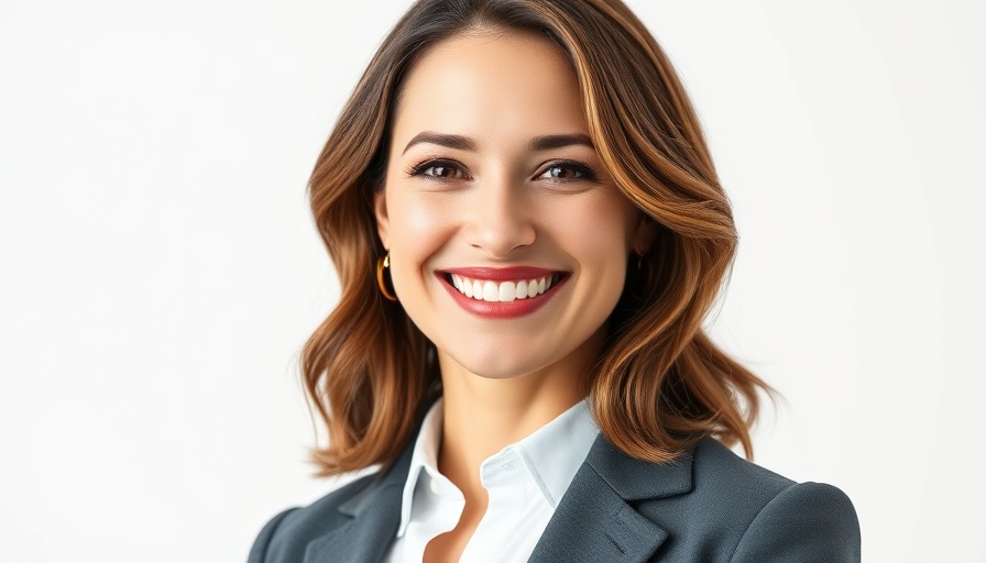 Confident business leader in professional attire, smiling.