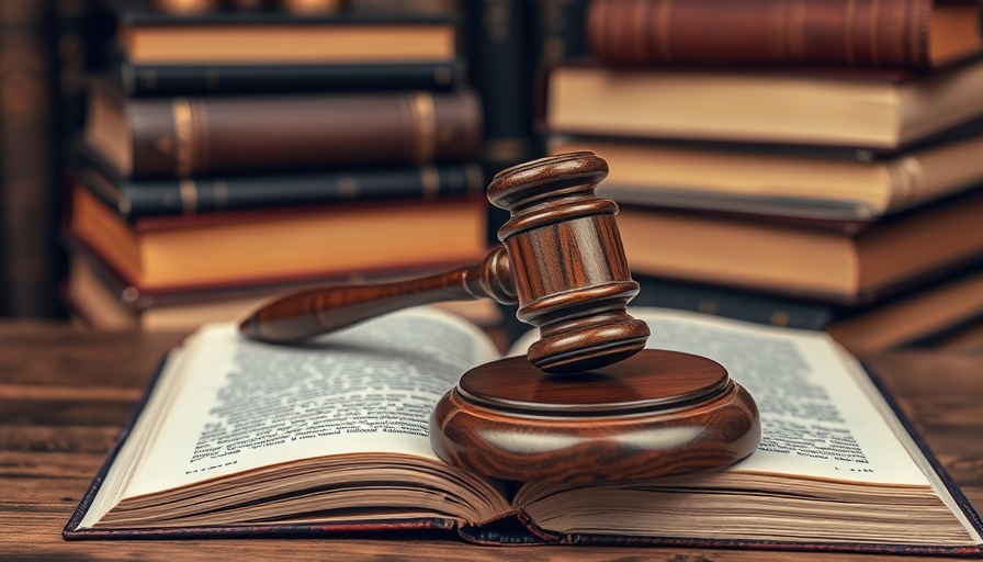 Gavel on open book symbolizing justice and law.
