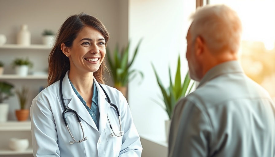 Doctor consulting with patient in modern office, discussing multistate leave policies.