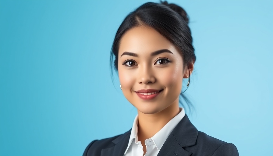 Professional portrait of a woman in a business setting, black and white.