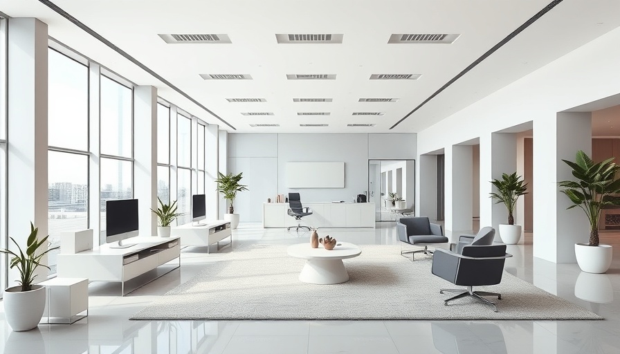 Spacious modern office with sleek, minimalist design.
