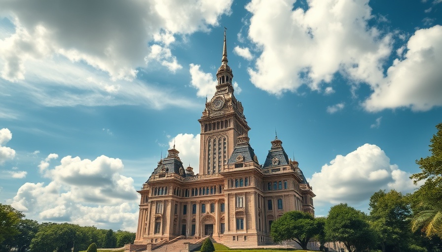 HVACR advocacy at iconic architectural building, clear sky.