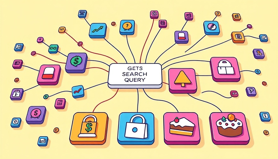 Abstract diagram of search connections with icons related to AI in Search