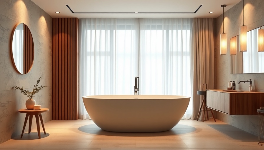 Elegant modern bath renovation with standalone tub and partition