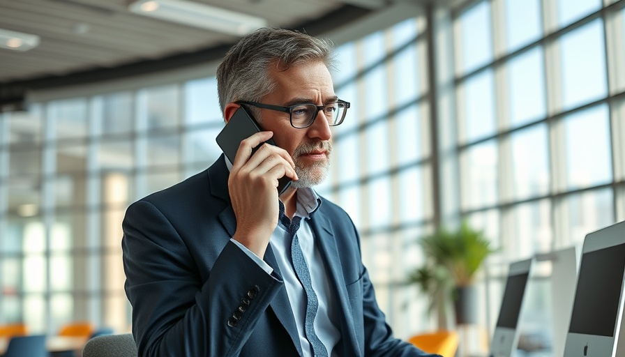 Businessman discussing competitive displacement in a modern office.