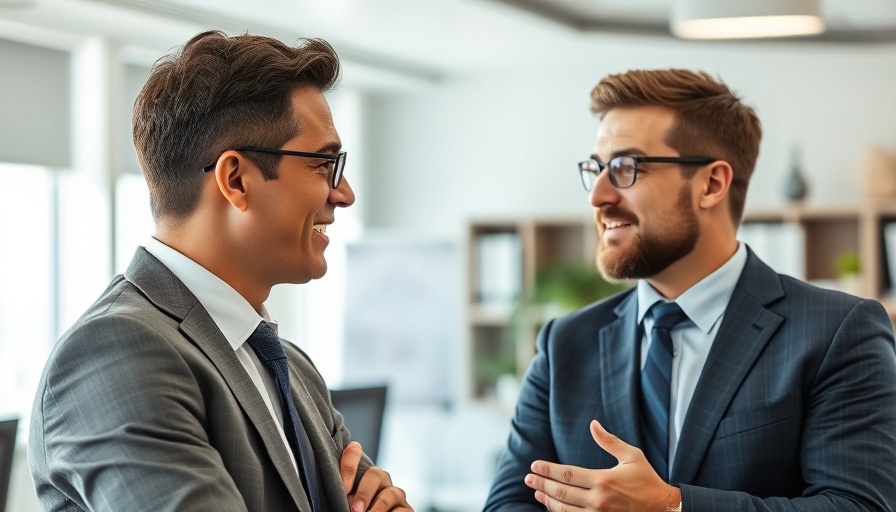 Businessman discussing effective sales techniques in a modern office.