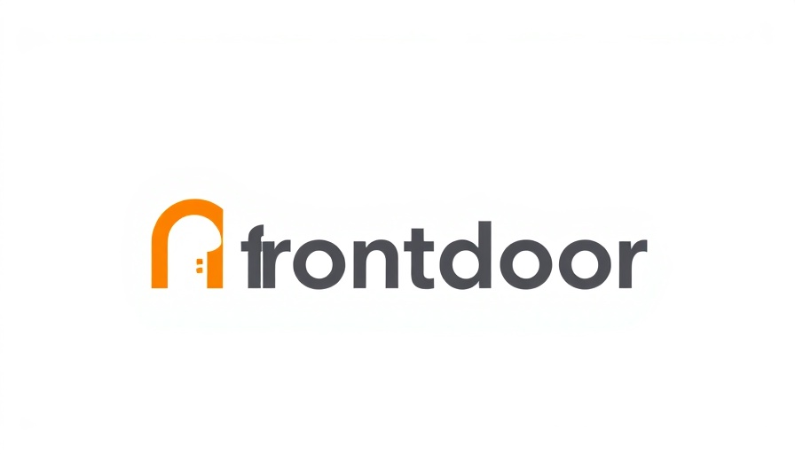 Bold frontdoor logo in orange and grey, modern design.