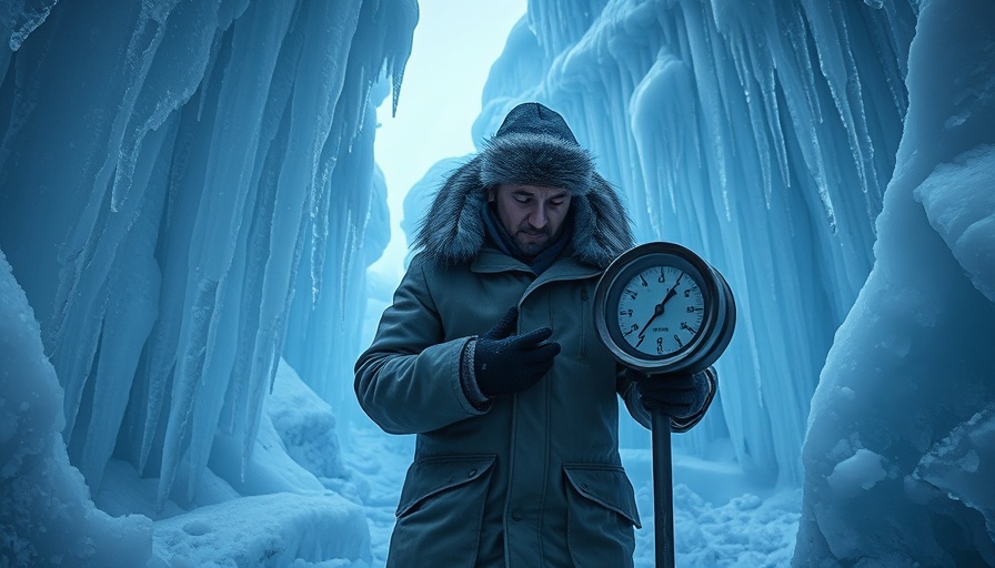 Person checking gauge in cold climate with icicles, related to heat pumps.