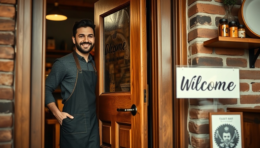 Small business owner opening shop door boosting revenue