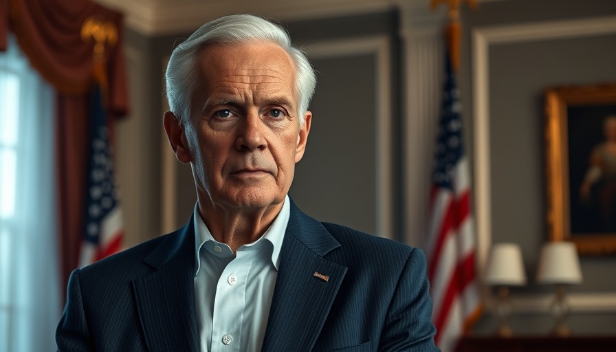 Distinguished older man in suit with US flag in background.