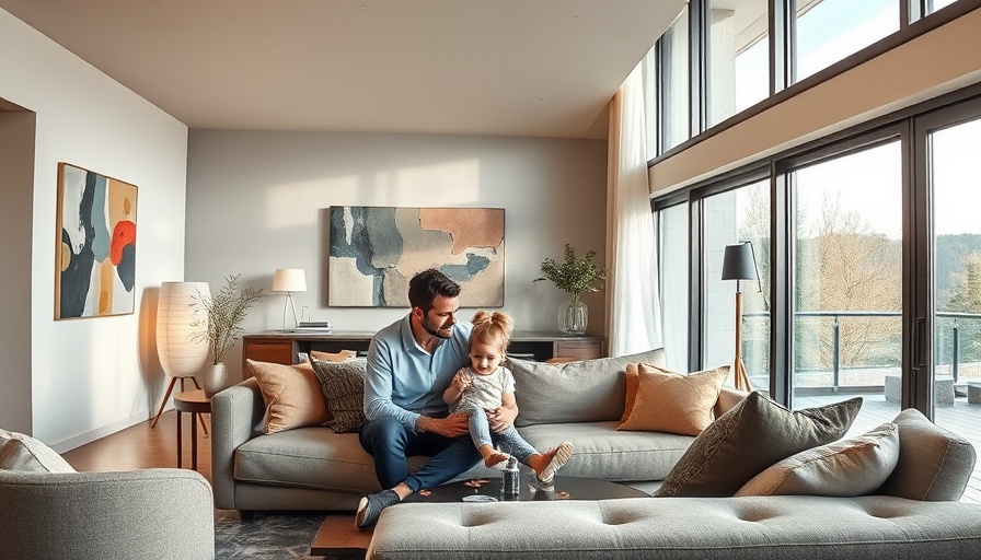 Modern living room with family interaction during home renovation