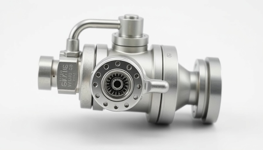 Detailed image of a metallic electric dump valve against white background.