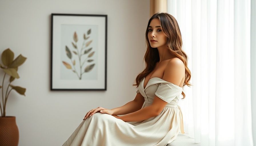 Elegant woman seated in minimalist home design space.
