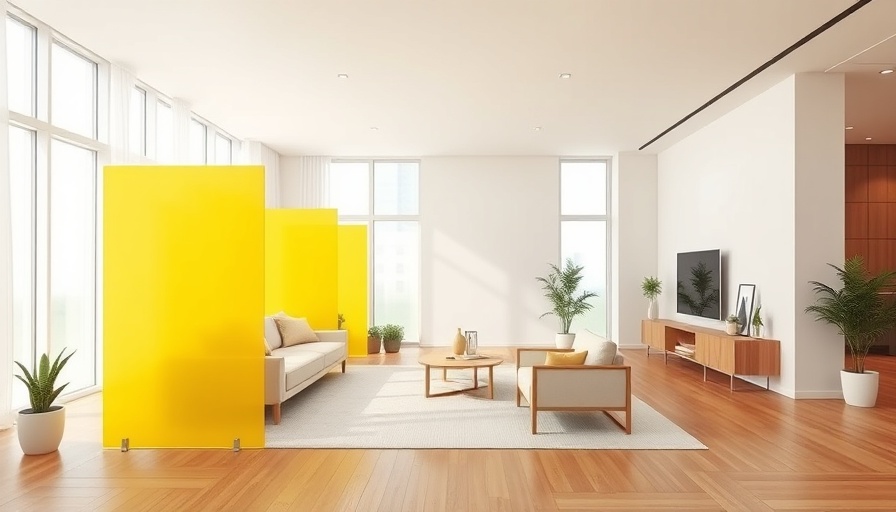 Living room with yellow dividers showcasing color therapy effects