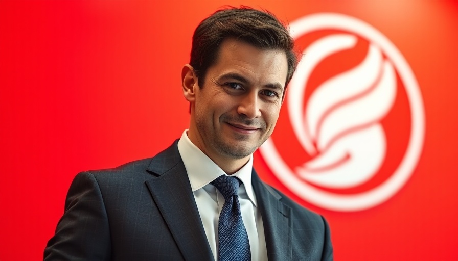 Confident businessman in corporate setting conveying leadership transition.