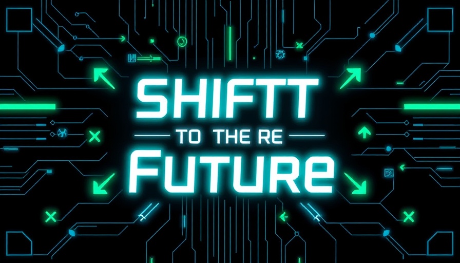 Futuristic design with 'Shift to the Future' text and tech symbols.