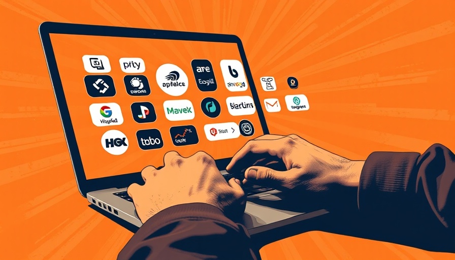 Hands typing on laptop showing digital product platforms logos.