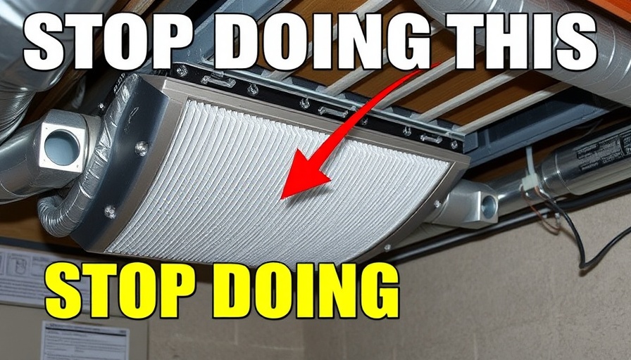 Incorrect furnace filter installation highlighted with bold text and arrow.