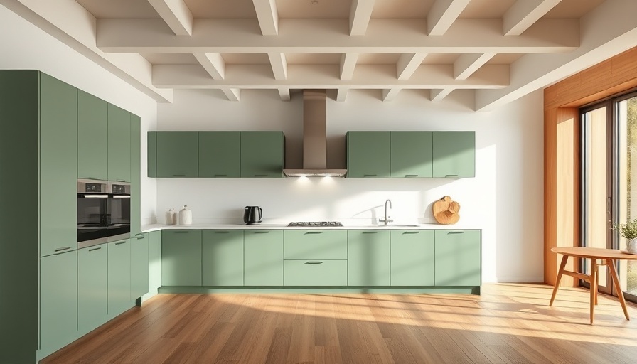 Modern green kitchen with wooden accents showcasing green kitchens trend.