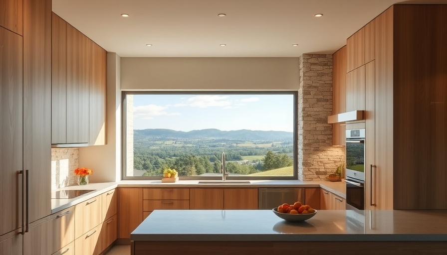 Fieldstone and Oak Kitchen Design with large window scenery.