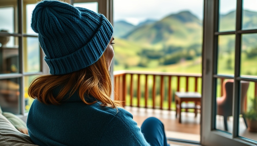 Woman enjoying view from Borradill rental house in Scotland.