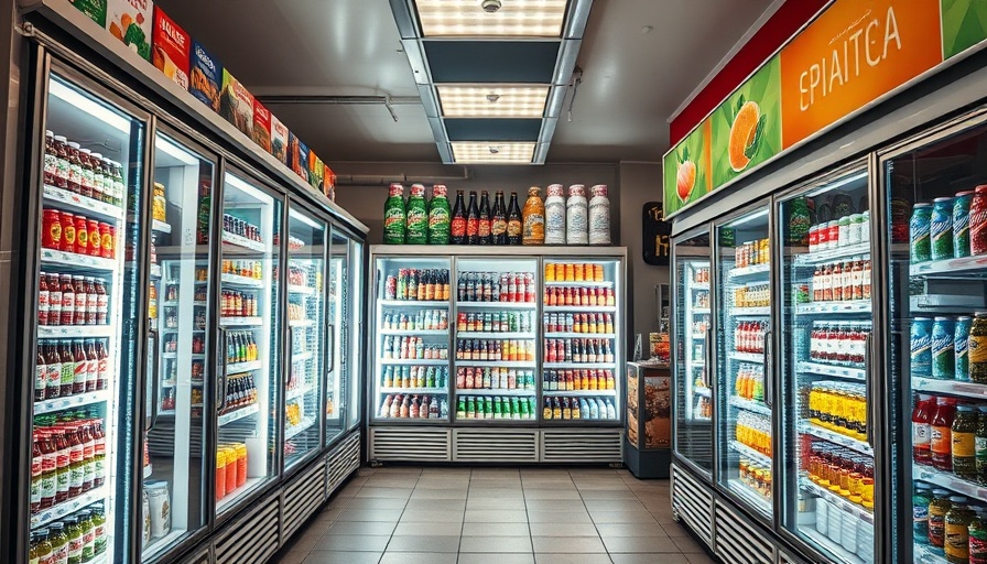 Refrigerated display cases with assorted drinks, symbolizing refrigerant management rule.