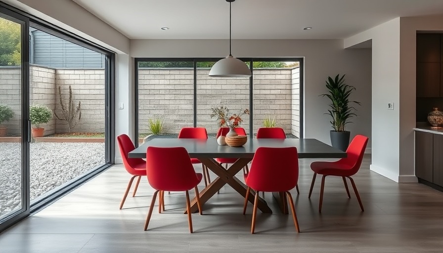 Modern extension for traditional homes: dining area and gravel courtyard with plants.