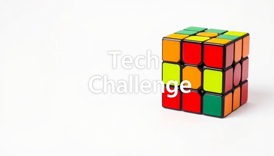 Tech Challenge logo with colorful Rubik's cube on white background.
