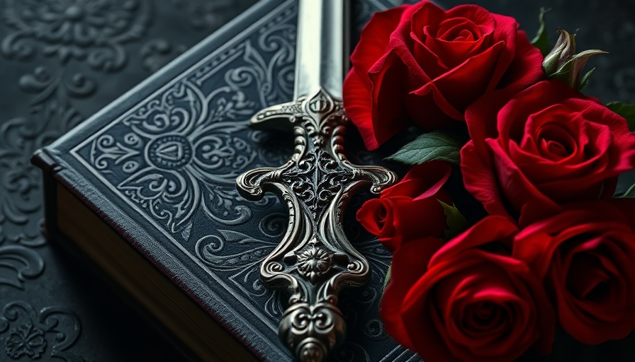 Gothic sword and red roses on a historical fantasy book cover.