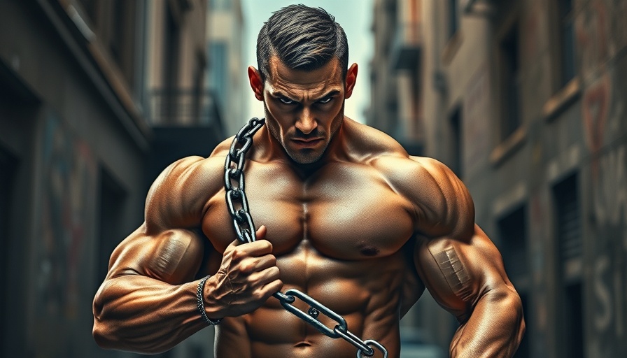 Cover art depicting a strong man holding a chain with bold graphics.