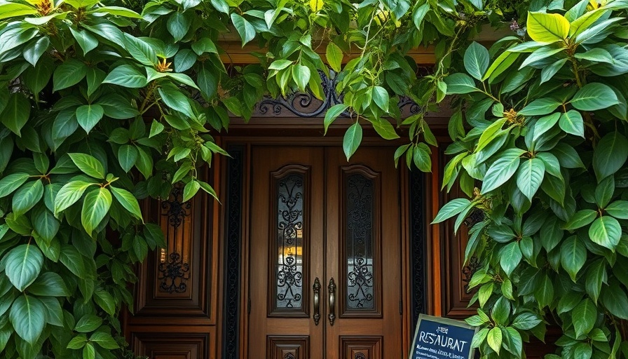 Entrance of Rosetta Mexico City restaurant with lush greenery