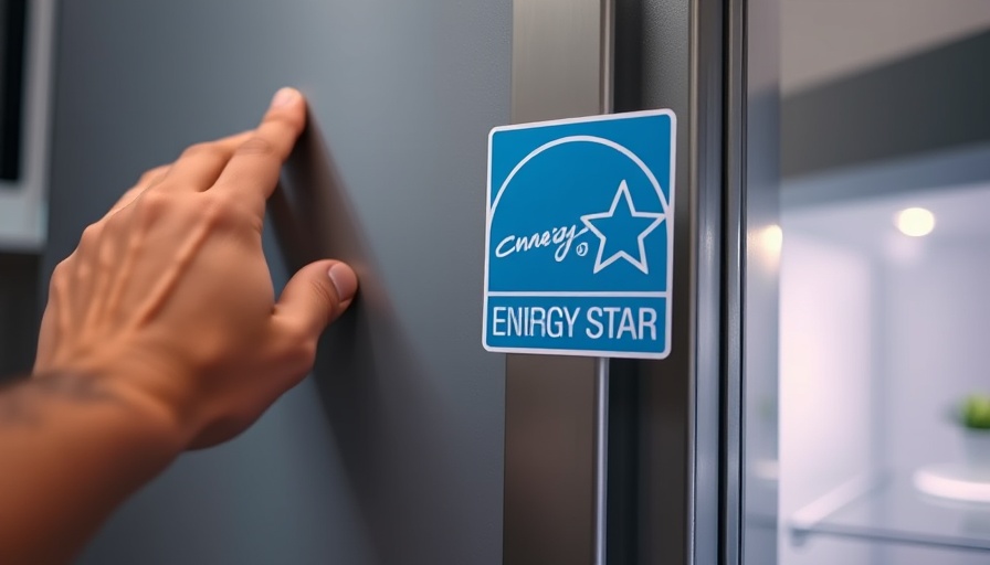 Close-up of a hand on a fridge door with ENERGY STAR logo.